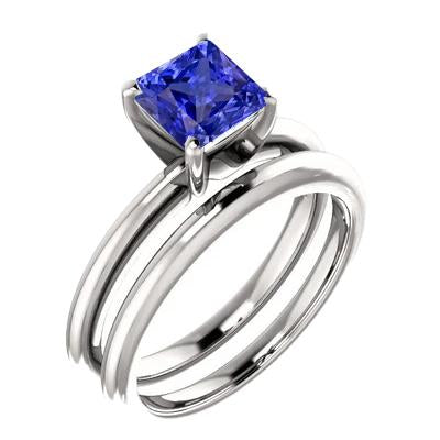 Solitaire Engagement Ring Set Princess Blue Sapphire 1 Carat - Gemstone Ring-harrychadent.ca