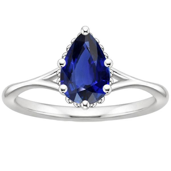 Solitaire Engagement Ring Split Shank Pear Blue Sapphire 2.50 Carats - Gemstone Ring-harrychadent.ca