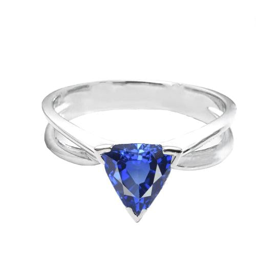Solitaire Engagement Ring Trillion Sapphire Gold Split Shank 1 Carat - Gemstone Ring-harrychadent.ca
