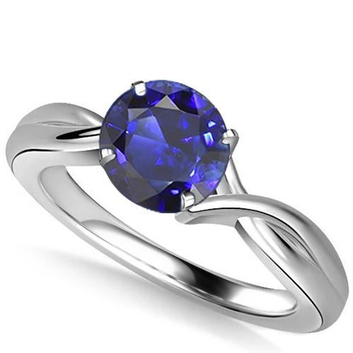 Solitaire Gemstone Blue Sapphire Ring 2 Carats Twisted Style Shank - Gemstone Ring-harrychadent.ca