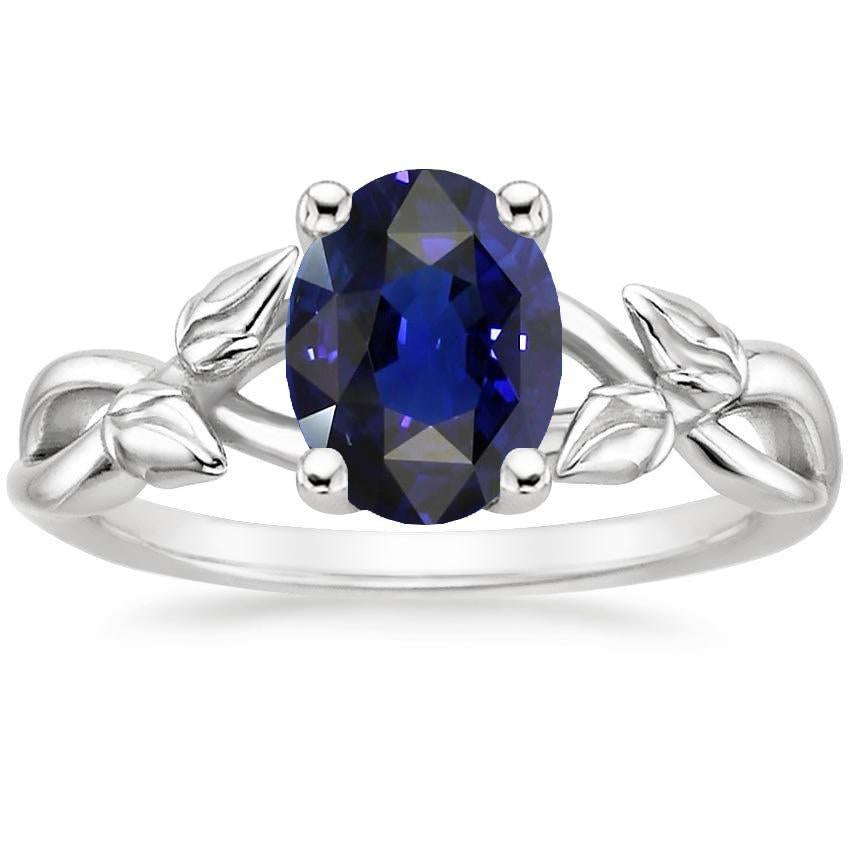 Solitaire Gemstone Jewelry Ring Leaf Style Ceylon Sapphire 2 Carats - Gemstone Ring-harrychadent.ca