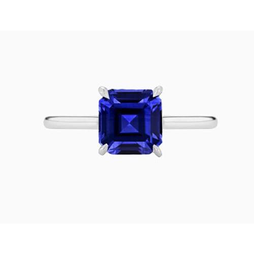 Solitaire Gemstone Ring Asscher Blue Sapphire Prong Set 1.50 Carats - Gemstone Ring-harrychadent.ca