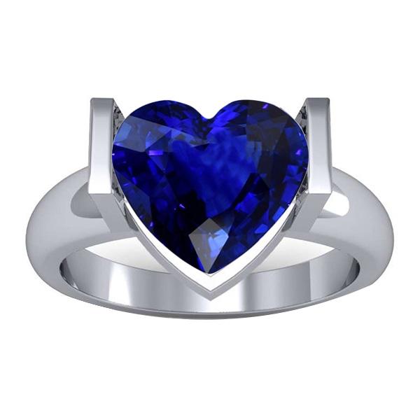 Solitaire Gemstone Ring Bar Set Ceylon Sapphire 3 Carats Thick Shank - Gemstone Ring-harrychadent.ca