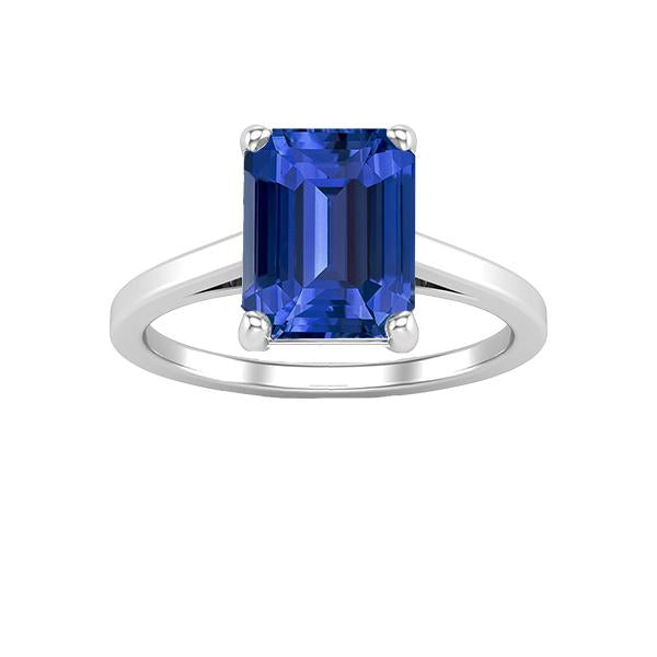 Solitaire Gemstone Ring Emerald Shaped Ceylon Sapphire 2.50 Carats - Gemstone Ring-harrychadent.ca