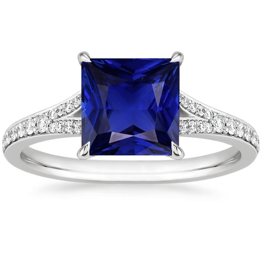 Solitaire Gemstone Ring Princess Blue Sapphire With Accents 6 Carats - Gemstone Ring-harrychadent.ca