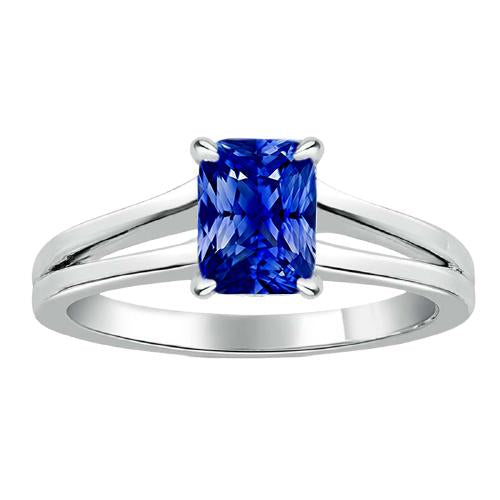 Solitaire Gemstone Ring Radiant Blue Sapphire 1.50 Carats Split Shank - Gemstone Ring-harrychadent.ca