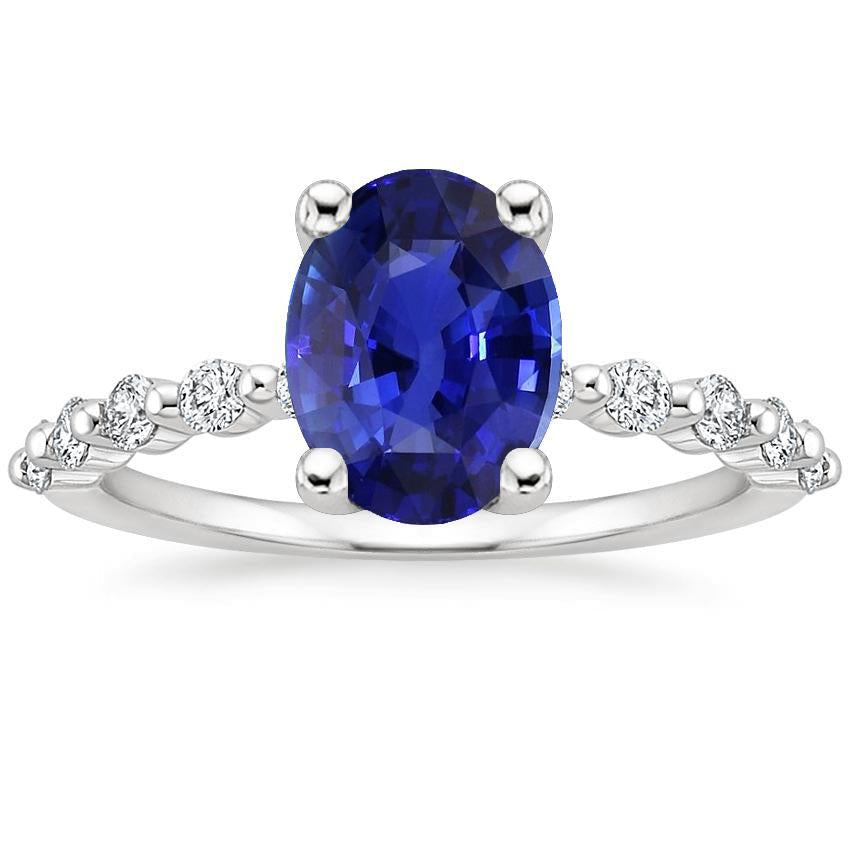 Solitaire Gemstone Ring With Diamond Accents Ceylon Sapphire 3 Carats - Gemstone Ring-harrychadent.ca