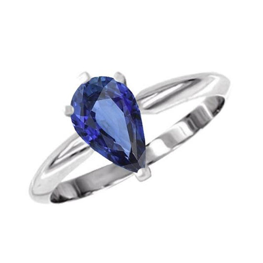 Solitaire Gold Jewelry Pear Ceylon Sapphire Ring 2 Carats - Gemstone Ring-harrychadent.ca