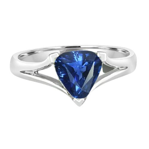 Solitaire Gold Ring Trillion Ceylon Sapphire V Split Shank 1.50 Carats - Gemstone Ring-harrychadent.ca