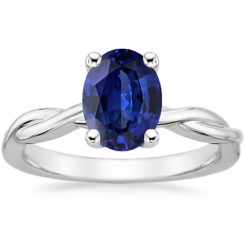 Solitaire Gold Ring Twist Style Oval Blue Sapphire 2 Carats - Gemstone Ring-harrychadent.ca