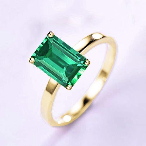 Solitaire Green Emerald Ring 3 Carats Yellow Gold 14K Gemstone Jewelry - Gemstone Ring-harrychadent.ca