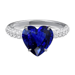 Solitaire Heart Cut Sapphire Ring With Natural Earth Mined Diamond Accents 4.50 Carats