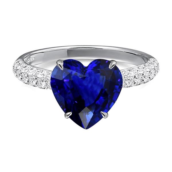 Solitaire Heart Cut Sapphire Ring With Diamond Accents 4.50 Carats - Gemstone Ring-harrychadent.ca