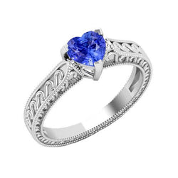 Solitaire Heart Light Blue Sapphire Ring 1 Carat Filigree Shank Gold