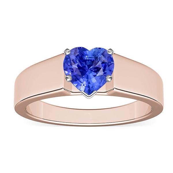 Solitaire Heart Sapphire Ring 1.50 Carats Two Tone Gold Thick Shank - Gemstone Ring-harrychadent.ca