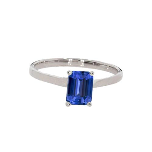 Solitaire Natural Blue Sapphire Ring Emerald Prong Set 1.50 Carats - Gemstone Ring-harrychadent.ca