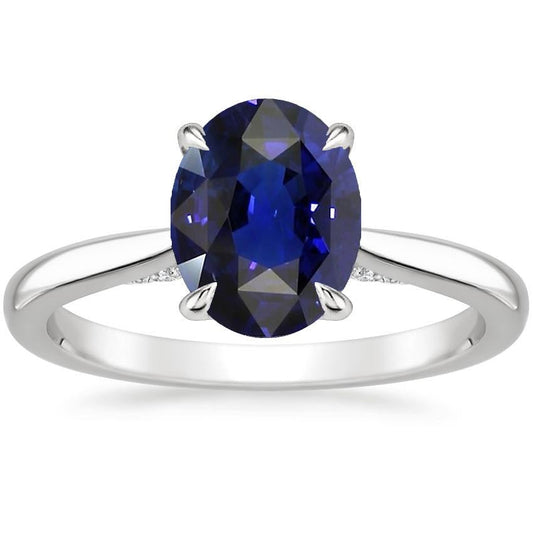 Solitaire Oval Cut Blue Sapphire Ring 2 Carats White Gold 14K - Gemstone Ring-harrychadent.ca