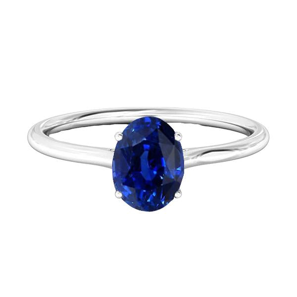 Solitaire Oval Deep Blue Sapphire Ring 2 Carats White Gold - Gemstone Ring-harrychadent.ca