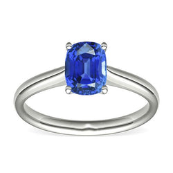 Solitaire Oval Natural Blue Sapphire Ring 2 Carats 14K White Gold