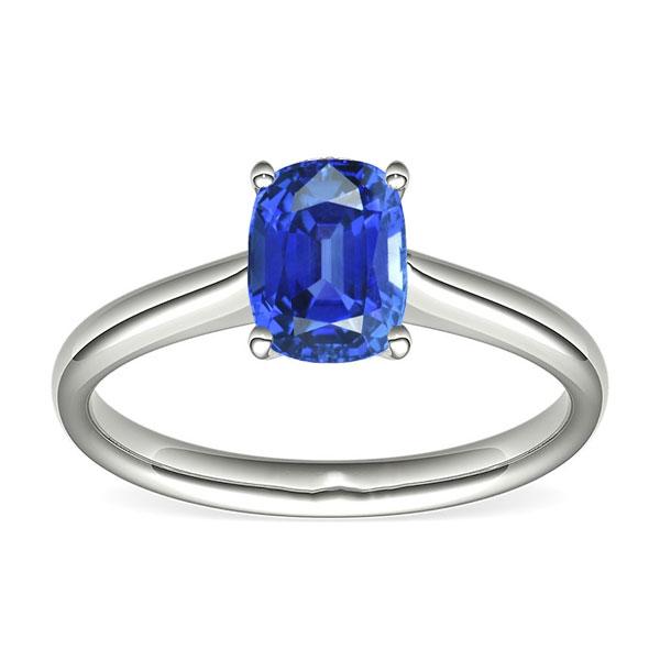 Solitaire Oval Natural Blue Sapphire Ring 2 Carats 14K White Gold - Gemstone Ring-harrychadent.ca