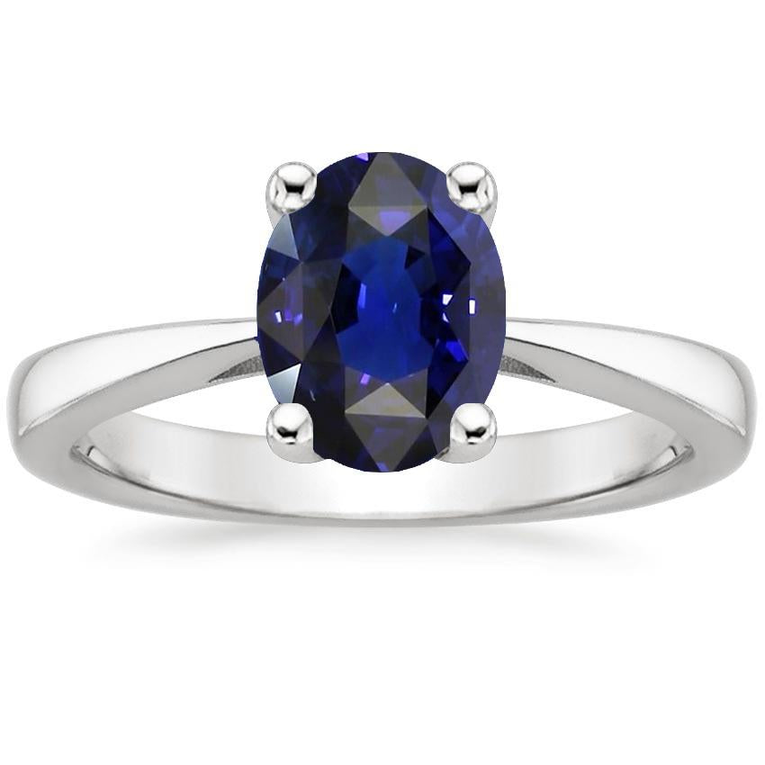 Solitaire Oval Shaped Ring Blue Sapphire White Gold 14K 3 Carats - Gemstone Ring-harrychadent.ca