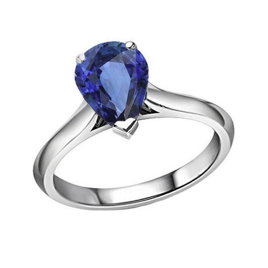 Solitaire Pear Blue Sapphire Gemstone Wedding Ring 2 Carats - Gemstone Ring-harrychadent.ca