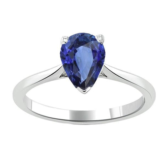 Solitaire Pear Blue Sapphire Ring Prong Set 1.50 Carats - Gemstone Ring-harrychadent.ca