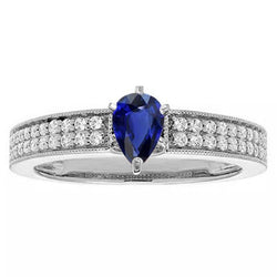 Solitaire Pear Blue Sapphire Ring With Natural Earth Mined Diamond Accents 3 Carats