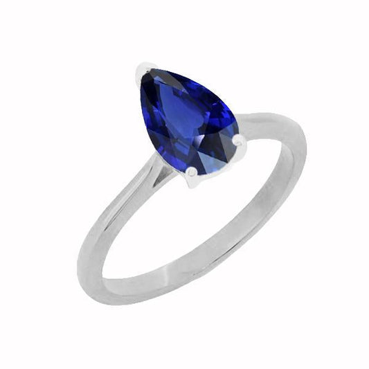 Solitaire Pear Deep Blue Sapphire Ring 1.50 Carats Ladies Jewelry - Gemstone Ring-harrychadent.ca