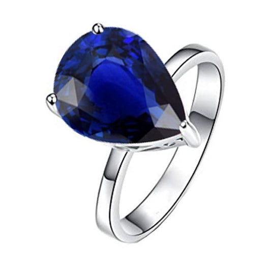 Solitaire Pear Deep Blue Sapphire Ring Jewelry 3 Carats - Gemstone Ring-harrychadent.ca