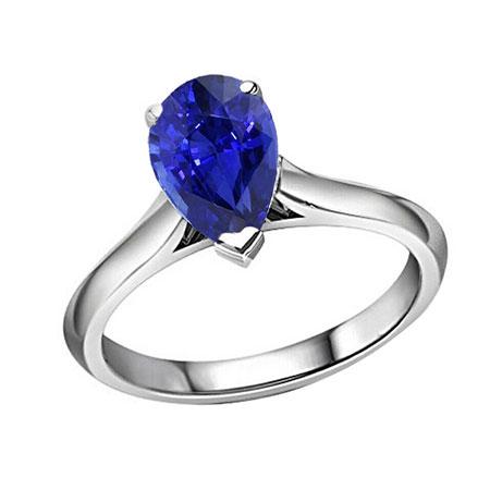 Solitaire Pear Gemstone Ring 1.50 Carats Ceylon Sapphire Gold Jewelry - Gemstone Ring-harrychadent.ca