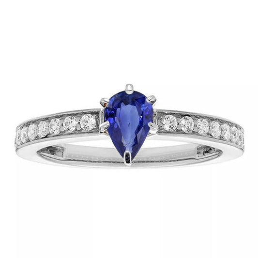 Solitaire Pear Shaped Ceylon Sapphire Ring With Accents 2.50 Carats - Gemstone Ring-harrychadent.ca