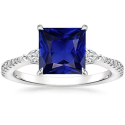 Solitaire Princess Blue Sapphire Pear & Round Natural Earth Mined Diamond Accents 6 Carats