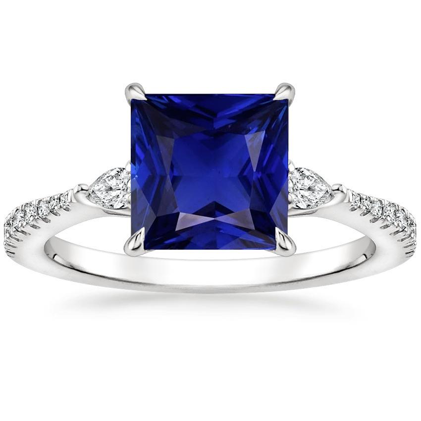 Solitaire Princess Blue Sapphire Pear & Round Diamond Accents 6 Carats - Gemstone Ring-harrychadent.ca