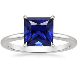 Solitaire Princess Sri Lankan Sapphire Ring 5 Carats White Gold 14K