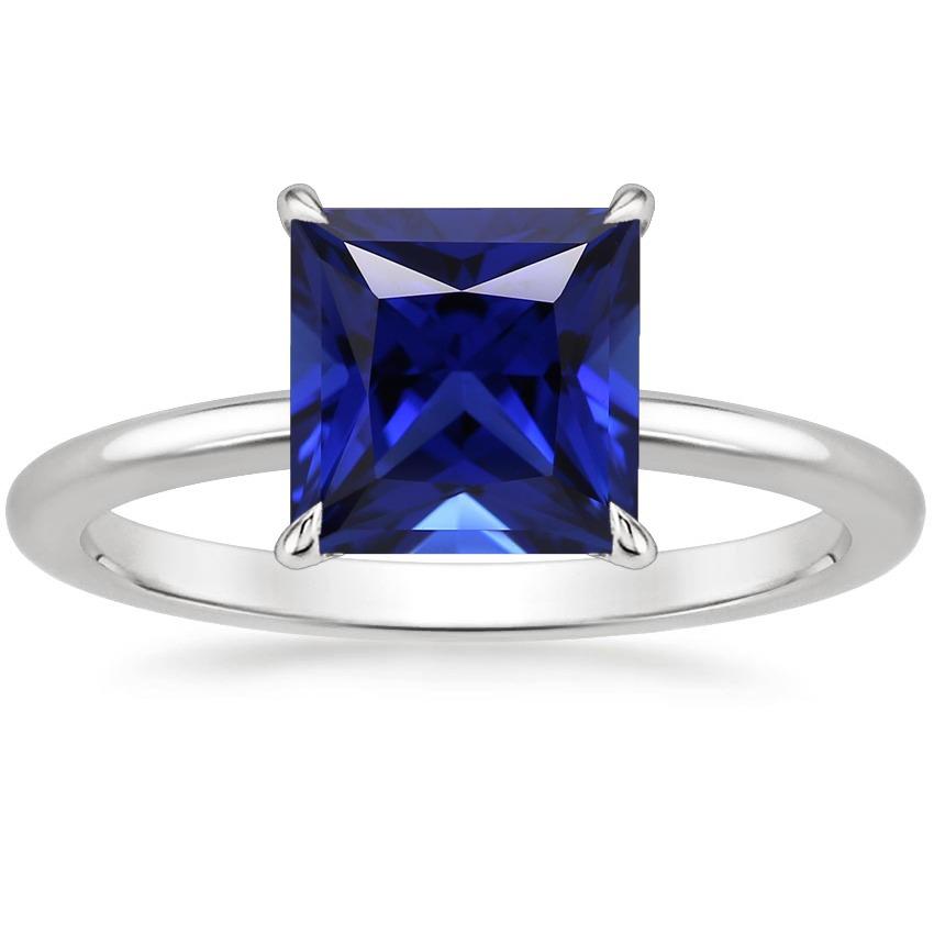 Solitaire Princess Sri Lankan Sapphire Ring 5 Carats White Gold 14K - Gemstone Ring-harrychadent.ca