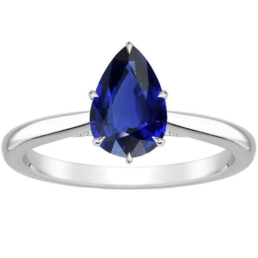 Solitaire Prong Setting Ring Pear Ceylon Sapphire 2.50 Carats - Gemstone Ring-harrychadent.ca