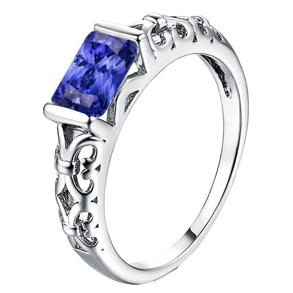 Solitaire Radiant Bar Set Blue Sapphire Ring Antique Style 2 Carats - Gemstone Ring-harrychadent.ca