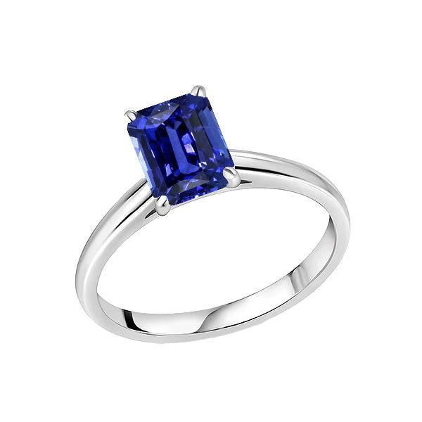 Solitaire Emerald Ceylon Sapphire Ring 14K White Gold 1.50 Carats- Gemstone Ring-harrychadent.ca