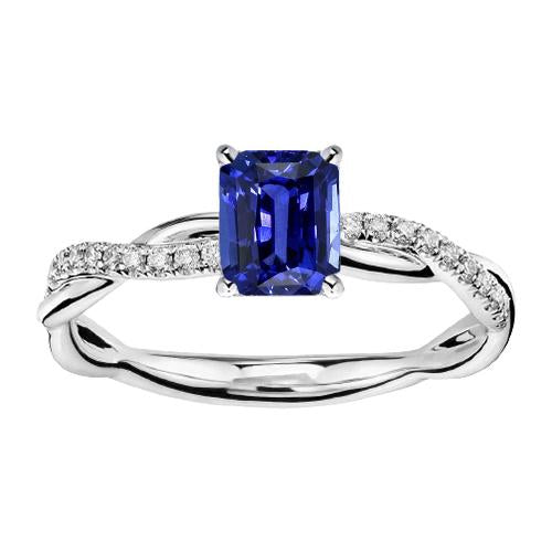 Solitaire Emerald Sapphire Ring With Accents Twisted Shank 2.50 Carats - Gemstone Ring-harrychadent.ca
