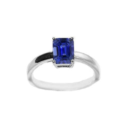 Solitaire Emerald Shaped Sri Lankan Sapphire Ring 1.50 Carats