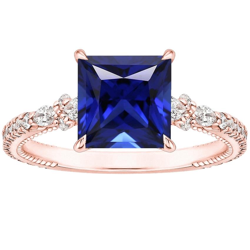 Solitaire Ring Accents Rose Gold Blue Sapphire and Diamond 5.5 Carat - Gemstone Ring-harrychadent.ca