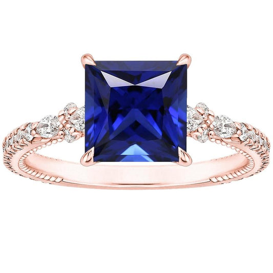 Solitaire Ring Accents Rose Gold Blue Sapphire and Diamond 5.5 Carat - Gemstone Ring-harrychadent.ca