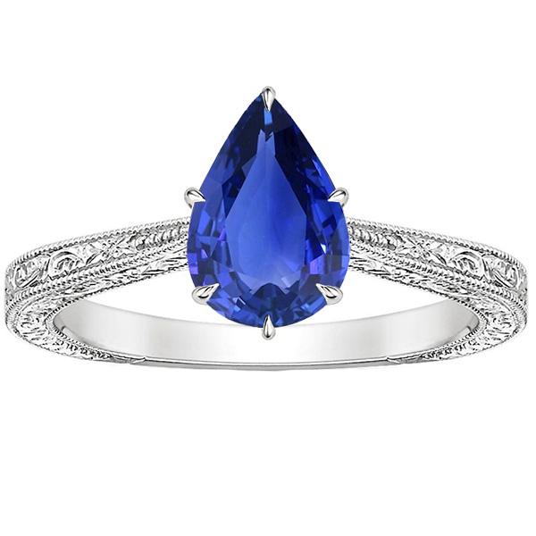 Solitaire Ring Antique Style Pear Cut Sri Lankan Sapphire 2 Carats - Gemstone Ring-harrychadent.ca