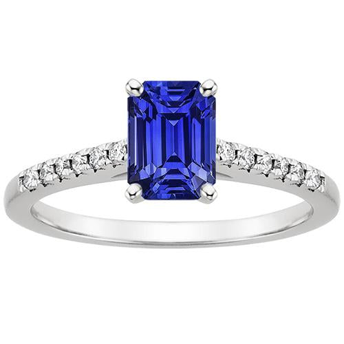 Solitaire Ring Blue Sapphire With Accents Pave set Diamonds 4 Carats - Gemstone Ring-harrychadent.ca