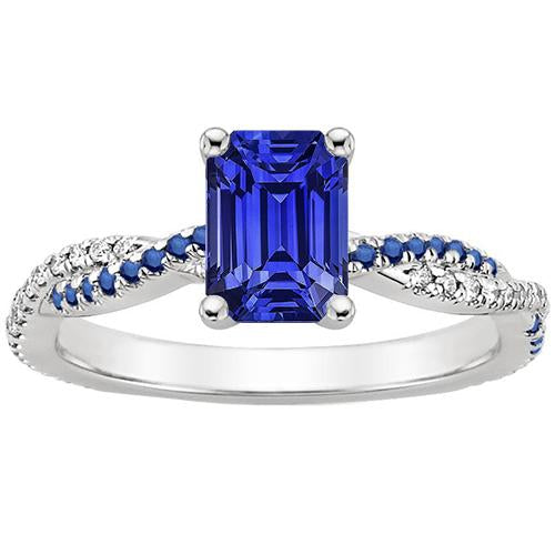 Solitaire Ring Blue Sapphires Ring & Diamonds Accents 4.25 Carats - Gemstone Ring-harrychadent.ca