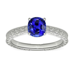 Solitaire Ring Cushion Ceylon Sapphire Antique Style 1.50 Carats