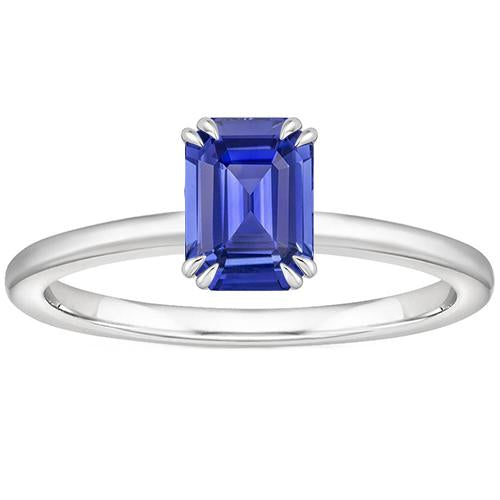 Solitaire Ring Emerald Blue Sapphire 3 Carats White Gold 14K - Gemstone Ring-harrychadent.ca