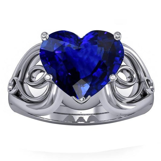 Solitaire Ring Heart Deep Blue Sapphire Vintage Style 3.50 Carats - Gemstone Ring-harrychadent.ca