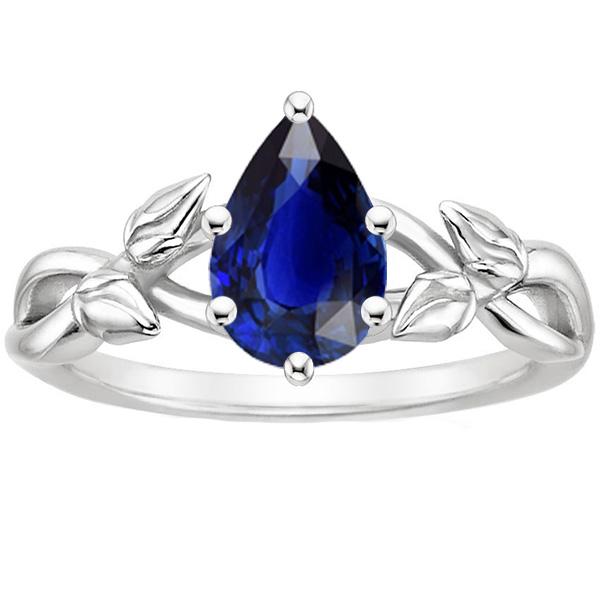 Solitaire Ring Leaf Infinity Style Pear Shape Blue Sapphire 2 Carats - Gemstone Ring-harrychadent.ca